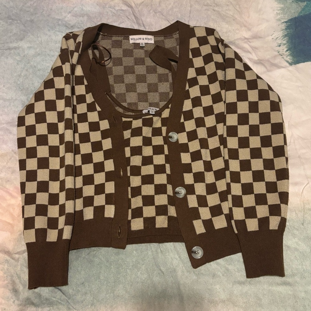 Soft Checkered Sweater Set
